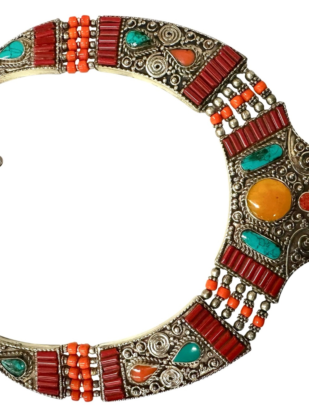 Women’s Multicolor Tibetan Statement Necklace - Coral, Turquoise & Amber